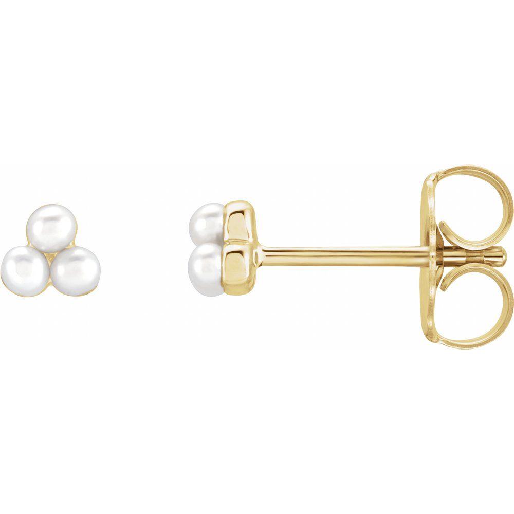 14K Yellow Gold Cultured White Freshwater Pearl Cluster Earrings