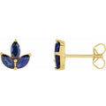 14K Yellow Gold Natural Blue Sapphire Cluster Earrings