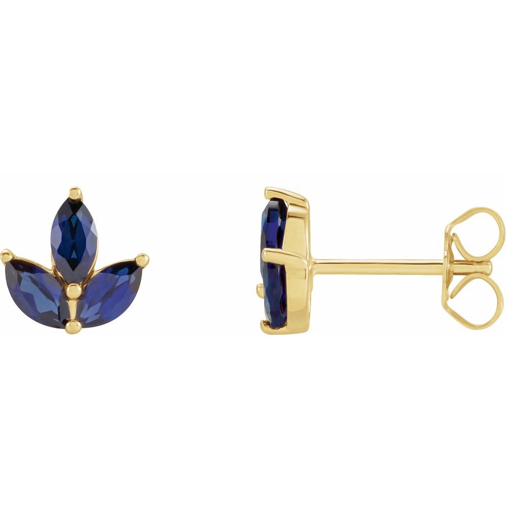14K Yellow Gold Natural Blue Sapphire Cluster Earrings