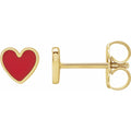 14K Yellow Gold Red Enamel Heart Earrings