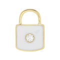 14K Yellow Gold .035 CT Natural Diamond & White Enamel Lock Charm/Pendant