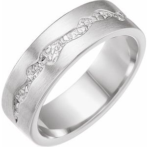 14K Gold Nugget Inlay Satin Wedding Band