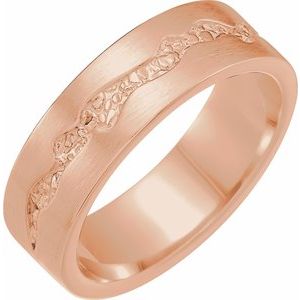 14K Gold Nugget Inlay Satin Wedding Band