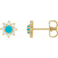 14K Yellow Gold Natural Turquoise & 1/8 CTW Natural Diamond Flower Earrings