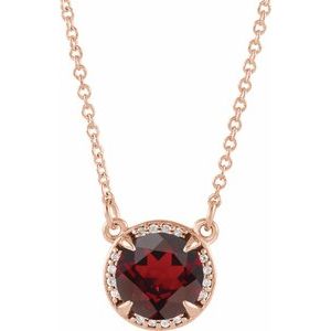 Natural Garnet And Natural Diamond Necklace (Style 85905)