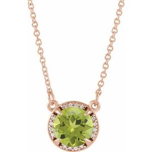 Natural Peridot And Natural Diamond Necklace (Style 85905)
