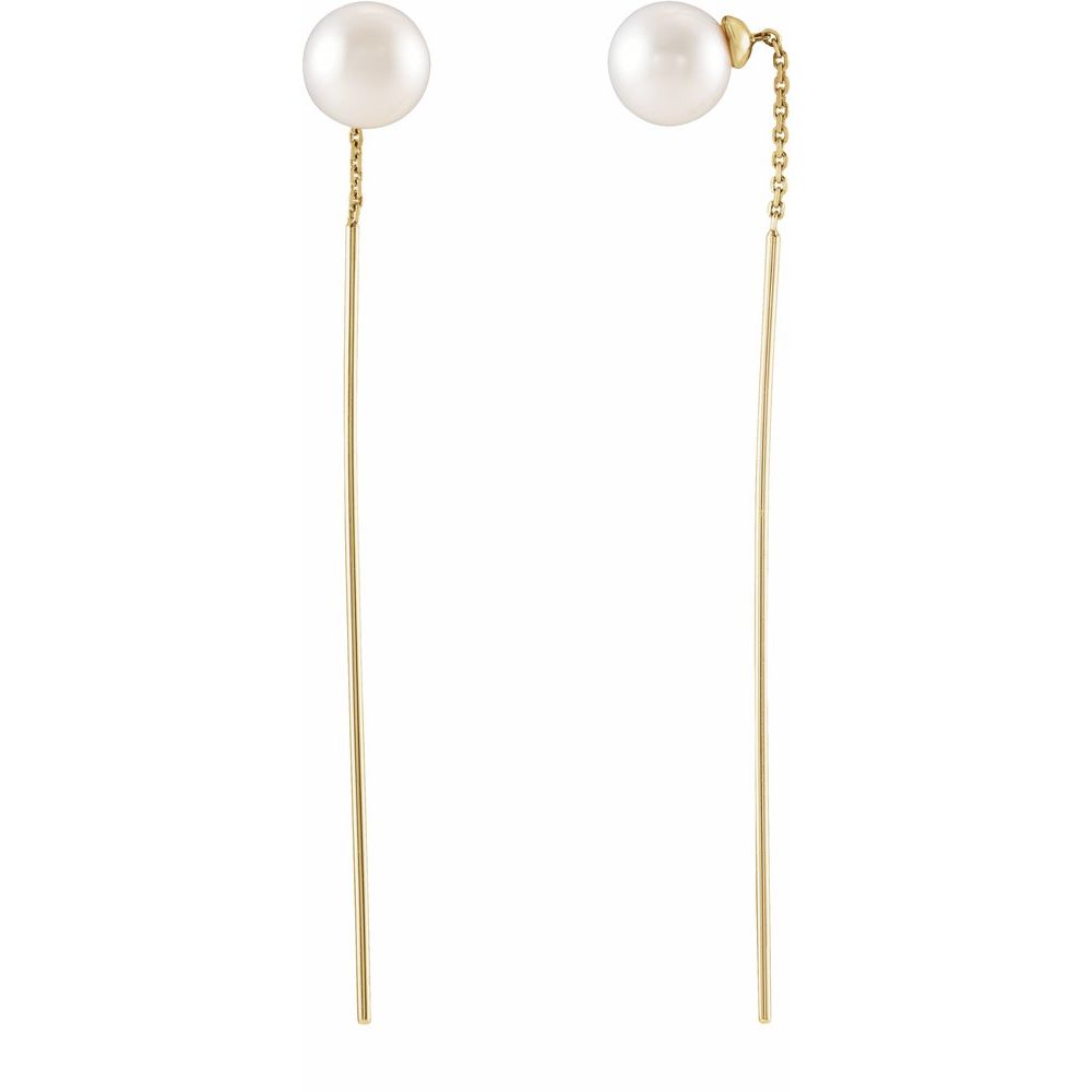 14K Yellow Gold Cultured White Freshwater Pearl Threader Earrings