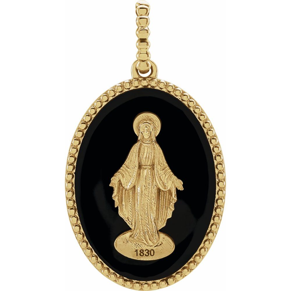 Believer 14K Yellow Gold Black Enamel Miraculous Medal Pendant