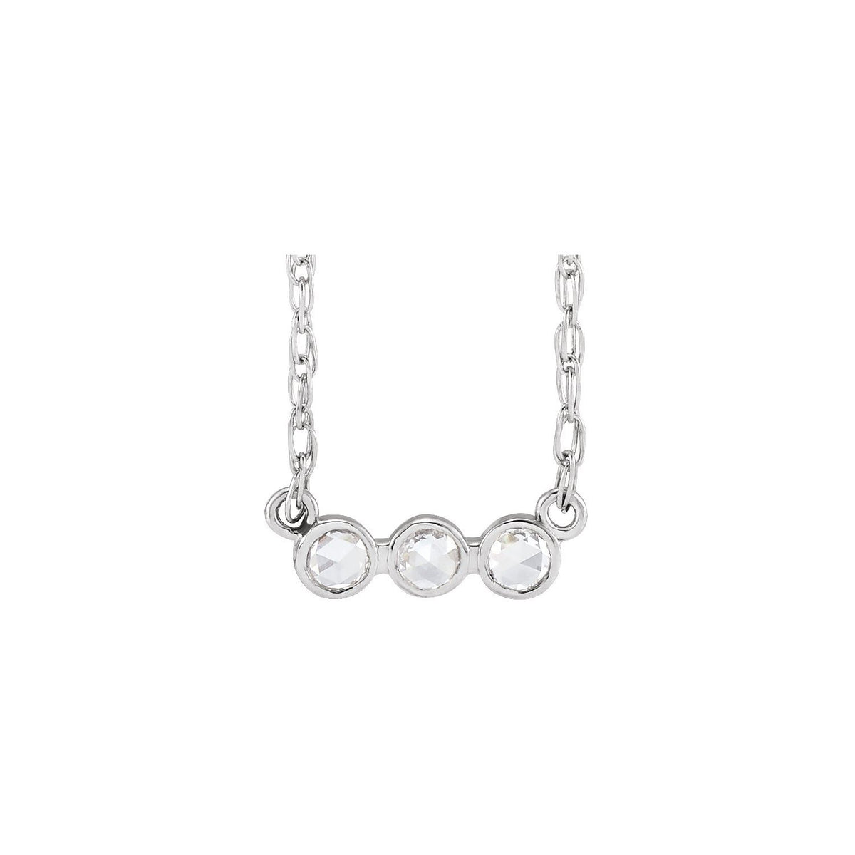 .06 Ctw Natural Diamond Rose Cut 3-Stone Necklace (Style 87748)