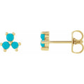 14K Yellow Gold Turquoise Three-Stone Cabochon Earrings