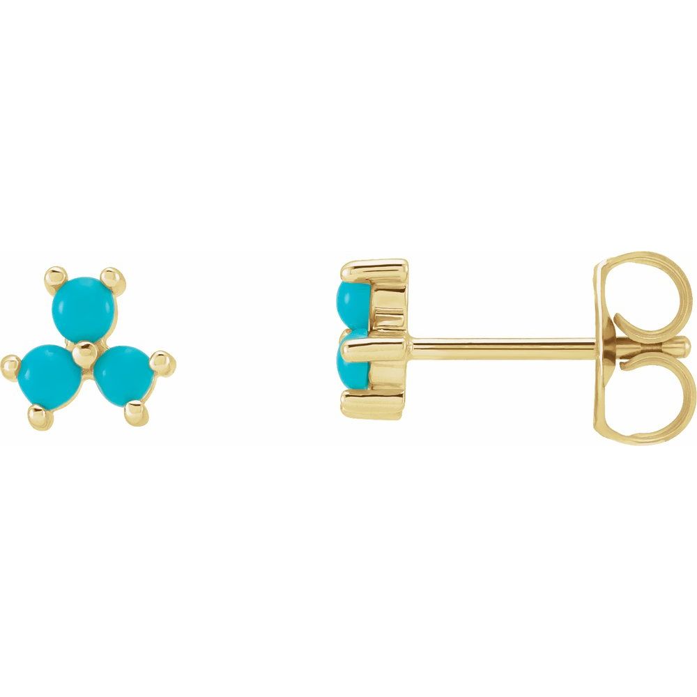 14K Yellow Gold Turquoise Three-Stone Cabochon Earrings