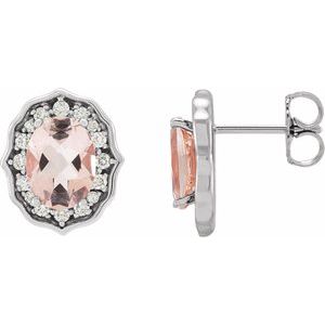 Natural Peach Morganite And 1/3 Ctw Natural Diamond Earrings With Backs (Style 86338)