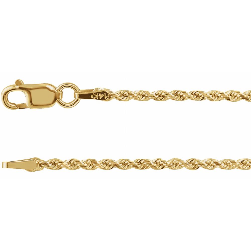 14K Yellow 1.6 mm Diamond-Cut Rope 18" Chain
