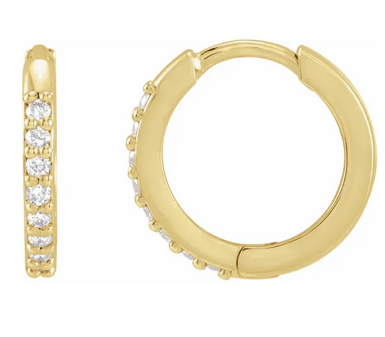14K Yellow 1/8 CTW Natural Diamond Hinged 12.5 mm Hoop Earrings Item # 87382:106:P
