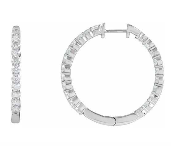 14K White 3 CTW Lab-Grown Diamond Inside-Outside Hinged 30 mm Hoop Earrings Item # 653631:LG619:P