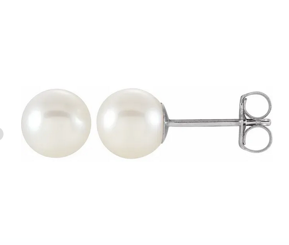 14K White Cultured White Freshwater Pearl Earrings Item # 1608:102:P