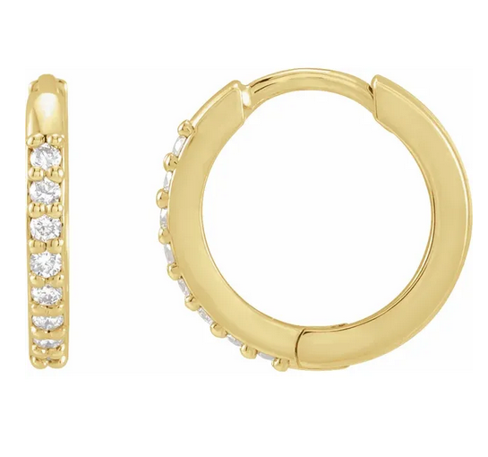 14K Yellow 1/8 CTW Natural Diamond Hinged 12.5 mm Hoop Earrings Item # 87382:106:P