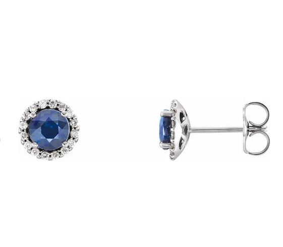 14K White 5 mm Natural Blue Sapphire & 1/8 CTW Natural Diamond Earrings Item # 86509:626:P