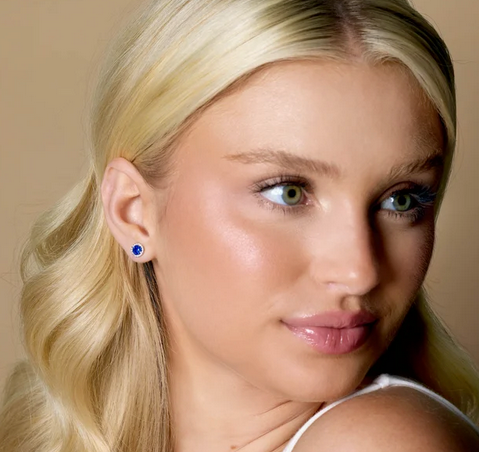 14K White 5 mm Natural Blue Sapphire & 1/8 CTW Natural Diamond Earrings Item # 86509:626:P