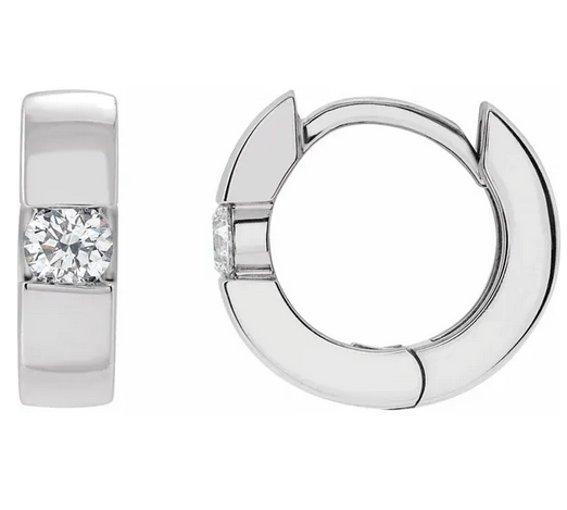 14K White 1/4 CTW Natural Diamond 12 mm Hinged Huggie Hoop Earrings Item # 20120:60002:P