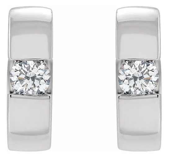 14K White 1/4 CTW Natural Diamond 12 mm Hinged Huggie Hoop Earrings Item # 20120:60002:P