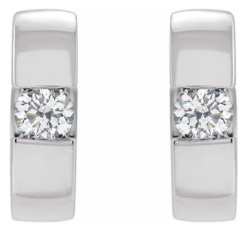 14K White 1/4 CTW Natural Diamond 12 mm Hinged Huggie Hoop Earrings Item # 20120:60002:P