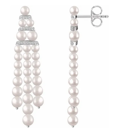 14K White Cultured White Freshwater Pearl & 1/4 CTW Natural Diamond Earrings Item # 652953:60001:P