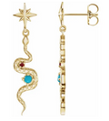 14K Yellow Natural Turquoise & Natural Ruby Snake Earrings Item # 88303:107:P