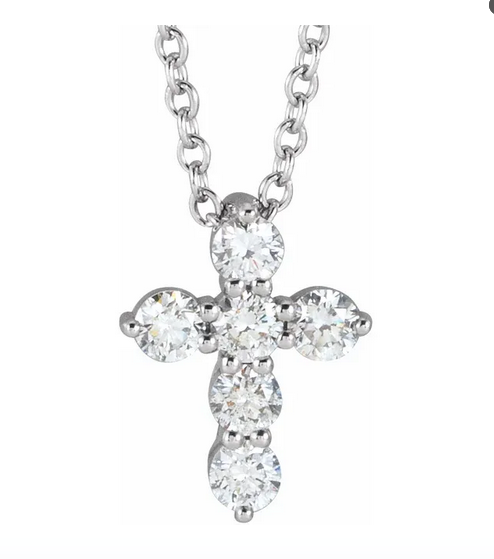 14K White 1/4 CTW Natural Diamond Cross 16-18" Necklace Item # R42359:636:P