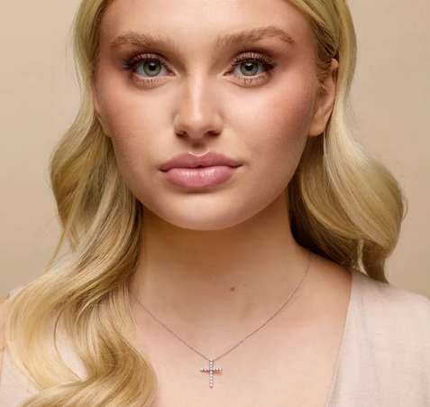 14K White 1/4 CTW Natural Diamond Cross 16-18" Necklace Item # R42359:636:P