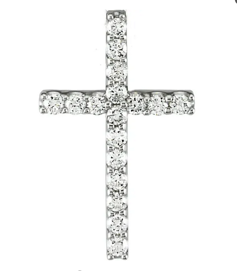 14K White 1/6 CTW Natural Diamond Petite Cross 18" Necklace Item # R42157D:1000030:P