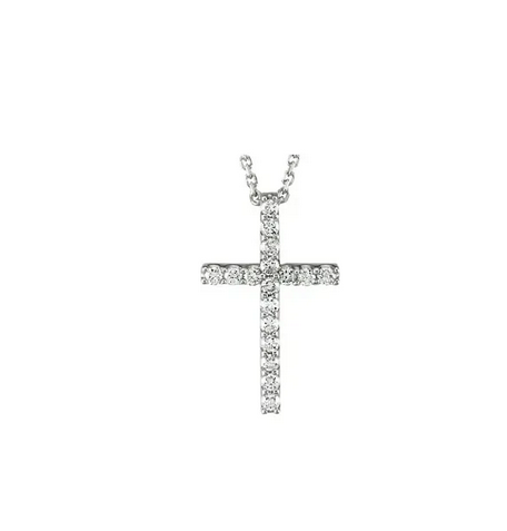 14K White 1/6 CTW Natural Diamond Petite Cross 18" Necklace Item # R42157D:1000030:P
