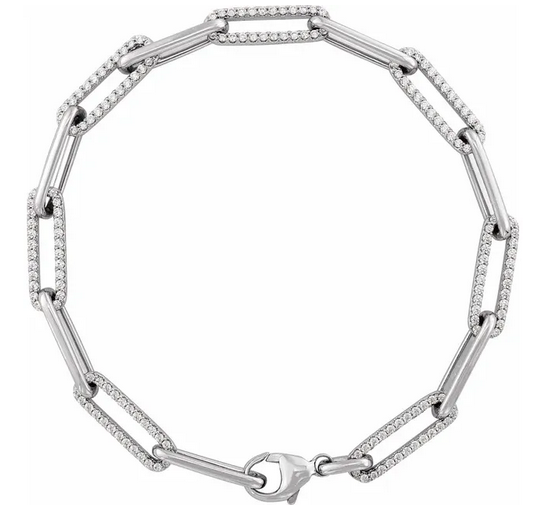 14K White 1 CTW Natural Diamond Link 7" Bracelet Item # BRC914:110:P