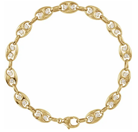 14K Yellow 1 CTW Lab-Grown Diamond Mariner Link 7 1/2" Bracelet Item # BRC1016:LG700:P