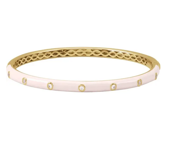14K Yellow 1/5 CTW Natural Diamond & Pink Enamel 7" Bangle Bracelet Item # BRC958:600:P