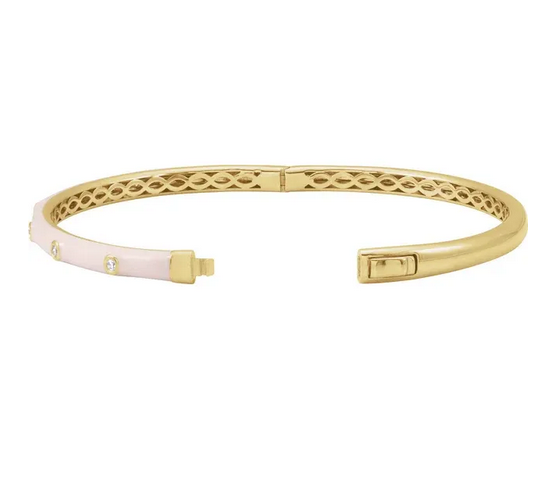 14K Yellow 1/5 CTW Natural Diamond & Pink Enamel 7" Bangle Bracelet Item # BRC958:600:P