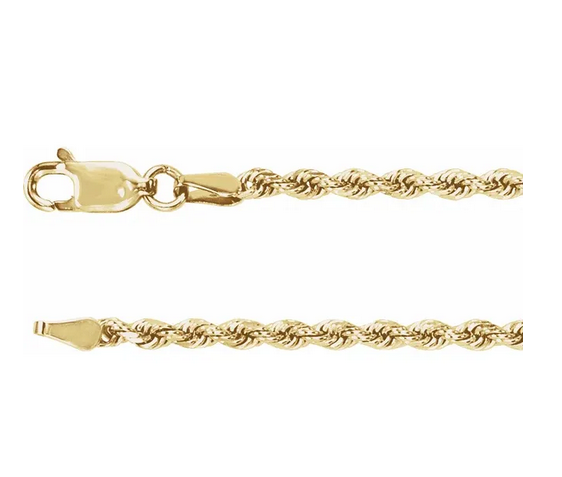 14K Yellow 2.4 mm Diamond-Cut Rope 16" Chain Item # CH989:106:P