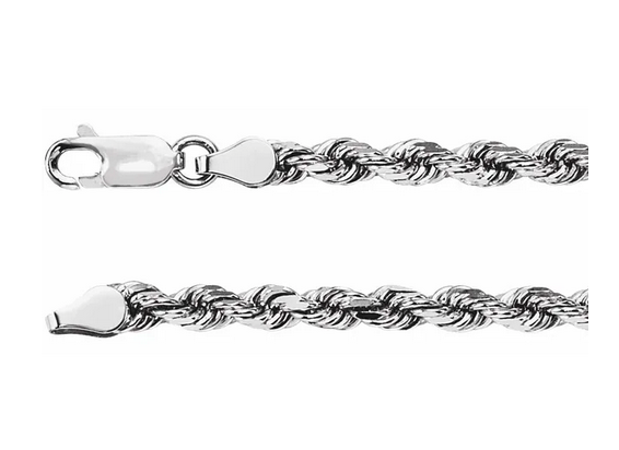 14K White 3.9 mm Diamond-Cut Rope 16" Chain Item # CH946:110:P