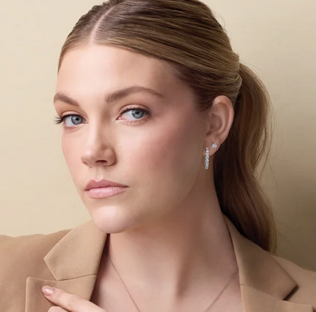 14K White 3 CTW Lab-Grown Diamond Inside-Outside Hinged 30 mm Hoop Earrings Item # 653631:LG619:P